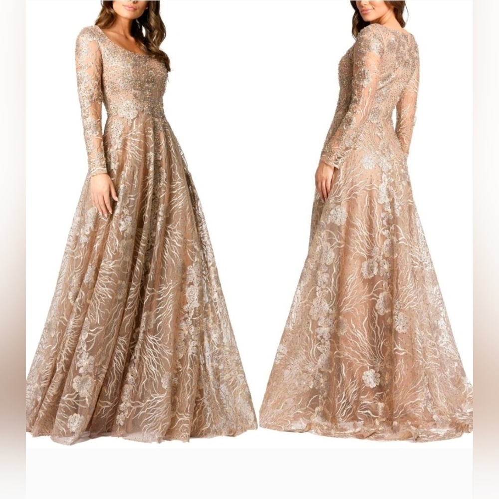 New With Tags Mac Duggal 20285 Sz 20 JEWELENCRUSTED LONG SLEEVE SQUARENECK GOWN